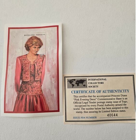 INTERNATIONAL COLLECTORS SOCIETY PRINCESS DIANA Pink Evening Dress Stamp Togo - Picture 7 of 7